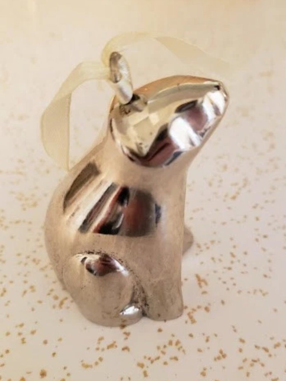 Vintage MCM Mid Century Modern Silver Polar Bear Ornament Figurine Chrome Art De